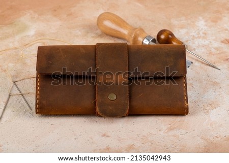 composition created with leather wallet accessories