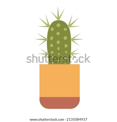 Houseplant cactus in an orange pot. Green houseplants for room and office decor. Element of home decor. Flat vector illustration isolated on white background.