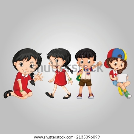 Creative four male and female kids character vector illustration design