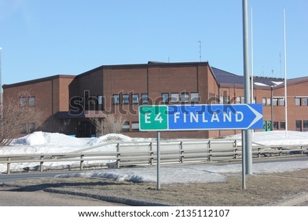 Road sign at the Finnish Border entering Finland, Europe