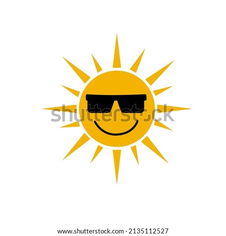 Sun with glasses icon on white background