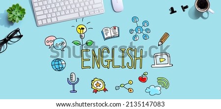 Learning English concept with a computer keyboard and a mouse