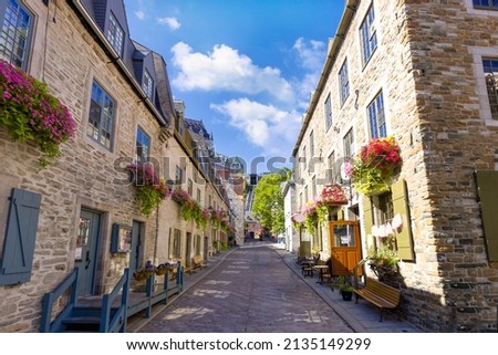 Canada, Old Quebec City tourist attractions, Petit Champlain lower town and shopping district. Royalty-Free Stock Photo #2135149299