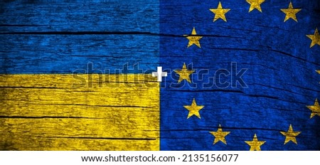 Banner europe union and Ukraine flags background. European union and Ukraine, NATO photo