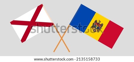 Crossed flags of The State of Alabama and Moldova. Official colors. Correct proportion. Vector illustration
