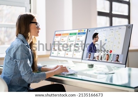 Online Virtual Video Conference Training On Laptop Computer Royalty-Free Stock Photo #2135166673
