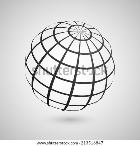 Illustration of a wire frame planet sphere, isolated on a gray background. Vector illustration, eps 10.  Royalty-Free Stock Photo #213516847