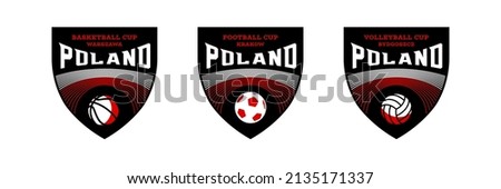 Sport championship logo. Football, volleyball, basketball cup of Poland.