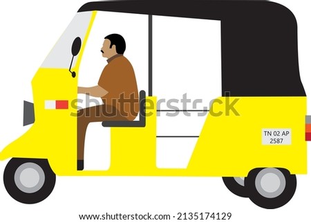 vector of yellow auto rickshaw , a primary transport vehicle in Tamilnadu , India 