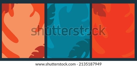 Cover set made in modern abstract leaves, minimal cover design. Colorful geometric background, vector illustration.