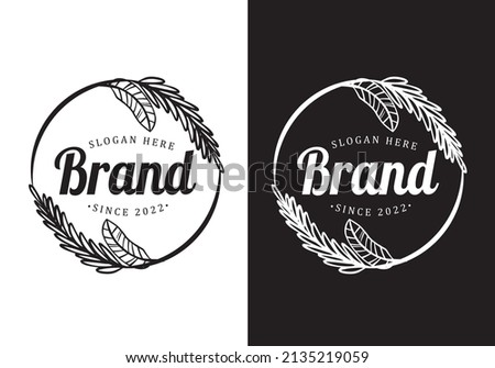 Typography Logo Plant Circle Vector Illustration Template Black White Color Elegant Design Good for Any Industry
