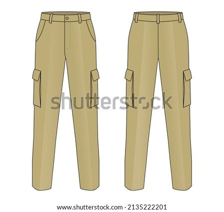 Khaki Factory Uniform Pants Template on White Background.
Front and Back View, Vector File. Royalty-Free Stock Photo #2135222201