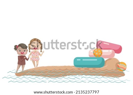 little girls on the summer beach