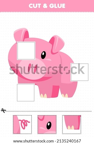 Education game for children cut and glue cut parts of cute cartoon animal pig and glue them printable worksheet