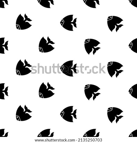 Fish Icon Seamless Pattern, Fish Silhouette, Aquatic Craniate Animal Vector Art Illustration