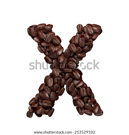 Letter X. Alphabet from coffee beans isolated on white. 
