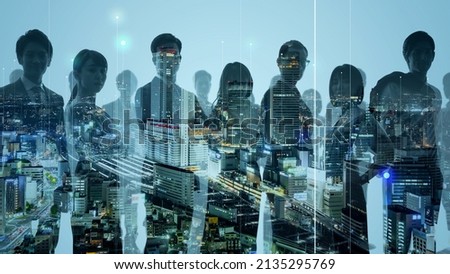 Silhouette of multinational people and modern society concept. Human resources. Digital transformation. Royalty-Free Stock Photo #2135295769