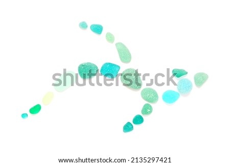simple dragon symbol made of pieces of seaglass, isolated on white background