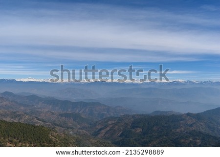 Himachal himalayan range explore. From Indrasan peak on left to pin valley peaks on right. Picture taken from Naina devi temple rewalsar on clear weather day.