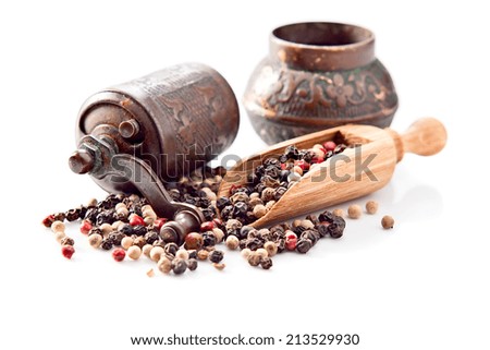peppercorns isolated on white reflexive background