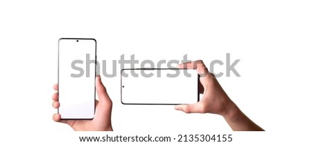 Smartphone similar to Galaxy with blank white screen for Infographic Global Business Marketing Plan, mockup model similar to Galaxy isolated Background of digital investment economy - Clipping Path