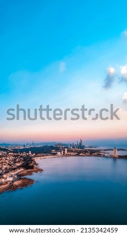 Aerial photography of the coastline scenery of the old city of Q Royalty-Free Stock Photo #2135342459
