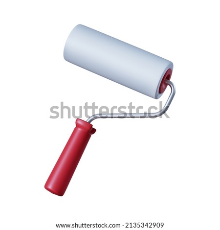 3d rendering, paint roller with red handle, painting tool isolated on white background, construction clip art