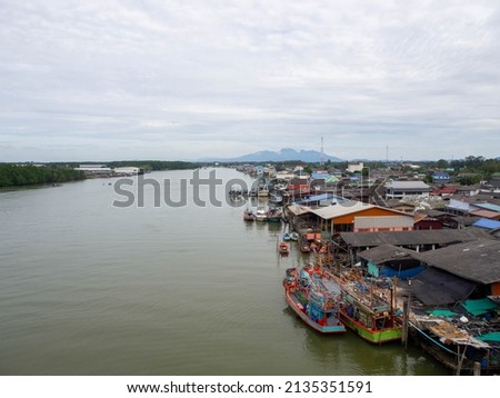 The seaport city and the beautiful river and clear sky, Thailand.