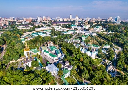 Aerial view of Pechersk Lavra in Kyiv before the war with Russia. UNESCO world heritage site in Ukraine
