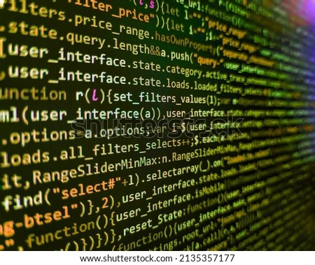 Computer code on laptop (web developing). Coding css on mornitor at the office - for background or montage product. Web or application development, business and technology concept