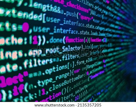 Abstract program code on computer screen. Background of software developer script. Python programming developer code. Web developer HTML code with CSS on screen