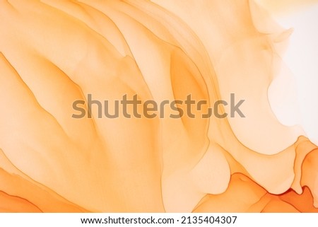 Abstract fluid art painting in alcohol ink technique. Flowing translucent paint warm hues. Background similar to the landscape of movement sands. Designed for wall art, postcard or poster, cover. Royalty-Free Stock Photo #2135404307