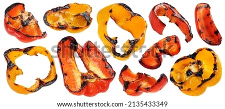 Grilled paprika slices isolated on white background Royalty-Free Stock Photo #2135433349