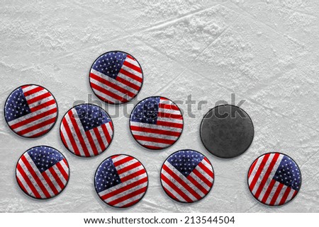 Washers lying on a hockey rink. Texture, background 