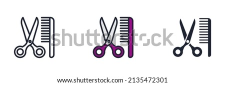 cutting dogs and other pets. scissors and comb icon symbol template for graphic and web design collection logo vector illustration