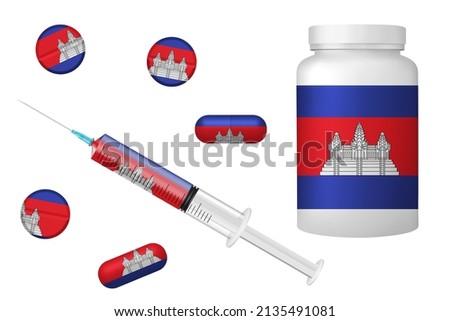 Medicine elements in colors of national flag. Concept 3d clip art on white background. Cambodia