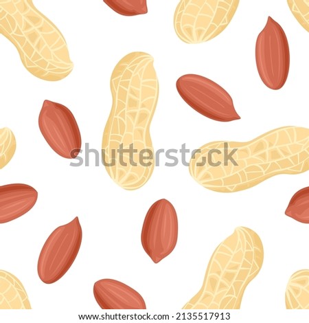 Peanuts seamless pattern. Food background. Vector cartoon flat illustration of nuts. Royalty-Free Stock Photo #2135517913