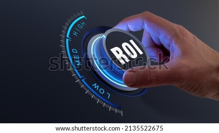 ROI Return On Investment boost concept with person choosing to increase financial asset portfolio performance and improve profitability. Enhance capital efficiency.