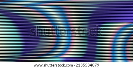 Geometric striped pattern with blurred vision moir abstract shapes in bright neon tones. Metaverse concept background for wall art, wall panel, poster, web banner, mobile apps, interior decor.  Royalty-Free Stock Photo #2135534079