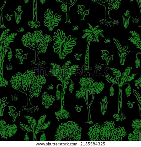 Seamless pattern with hand draw different trees