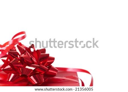 Red gift box with bows isolated on white background with copy space