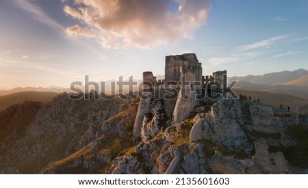 Italian medieval castle Rocca Calascio with sky and clouds Royalty-Free Stock Photo #2135601603