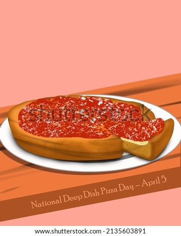 A very thick pizza dish with a lot of mixed meat and cheese served on white plate on brown table, National Deep Dish Pizza Day April 5