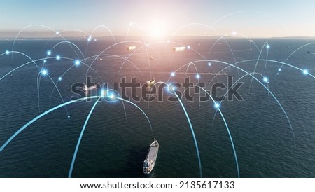 Maritime transportation and communication network concept. Shipping industry.