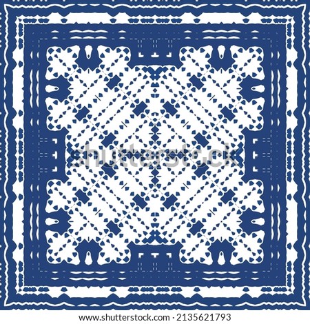 Ceramic tiles azulejo portugal. Universal design. Vector seamless pattern arabesque. Blue ethnic background for T-shirts, scrapbooking, linens, smartphone cases or bags.