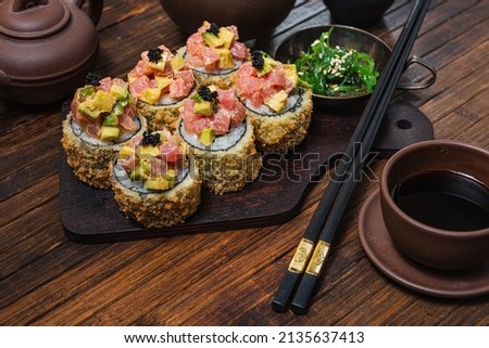 Sushi roll- gourmet fast food. Restaurant concept