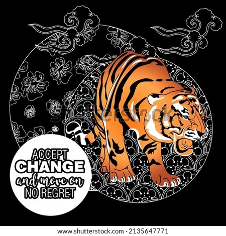 Accept change slogan with tigers on linear background vector illustration. Can be used for postcards and T-shirt printing
