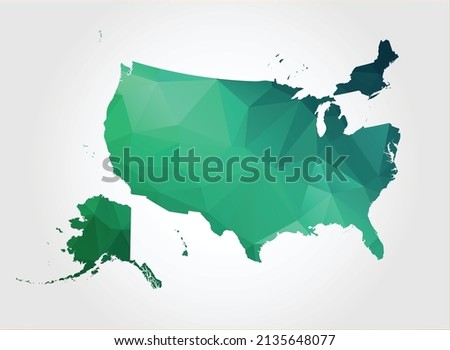 USA Map Green Color on white background polygonal