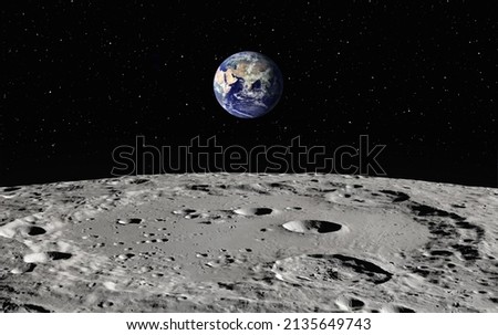 The Earth as Seen from the Surface of the Moon "Elements of this Image Furnished by NASA" Royalty-Free Stock Photo #2135649743