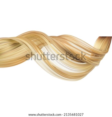 A curl of female curly hair. Beautiful healthy female blond hair. Vector 3d realistic illustration isolated on white background. Royalty-Free Stock Photo #2135681027